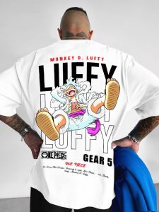 Bandai | ONE PIECE Monkey D Luffy GEAR 5 Graphic White T-Shirt Cartoon Jumping Pose Red Vest Straw Hat Joy Boy Anime Cotton Tee