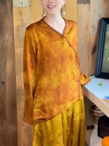 QINGNAER | Casual Elegant New Chinese Style Womens Long Sleeve Shirt