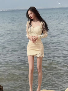 Váy Ngắn Tay Dài Gợi Cảm Kiểu Pháp Cho Nữ Mùa Xuân 2025 Váy Cotton Ôm Sát Cơ Thể Váy Ngắn Thanh Lịch Váy Công Sở