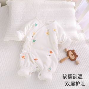 เสื้อผ้าเด็กแรกเกิดแบบสวมหัวแขนยาวสำหรับฤดูใบไม้ร่วงและฤดูหนาว ผ้าฝ้ายแท้ 100% สำหรับเด็กชายและเด็กหญิง