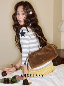 AngelSky Vintage Suede Shoulder Bag Star Cloud Design Autumn Winter Brown Handbag Soft Magnetic Buckle Closure Casual Style