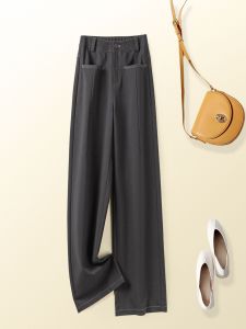 TUOYUN | Deep Grey Tailored Pants Womens High Waist Wide Leg Cotton Lenzing Lyocell Straight Cut Commute Style Pear Shape Design