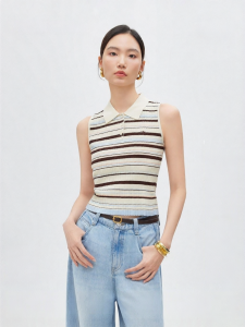 Vero Moda | Womens Knitwear Color Block Stripe Button Sleeveless Collar Summer New Versatile
