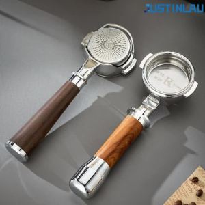 JUSTINLAU | JUSTINLAU 58mm E61 Bottomless Coffee Portafilter Stainless Steel/Wooden Handle Espresso Filter Basket for Home Cafe Barista