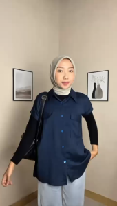 Vyo Nora Kemeja Wanita Polos Kekinian Atasan Wanita Lengan Pendek New Korean Style