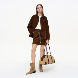 DUSHU | Vintage Velvety Brown Denim A-line Skirt