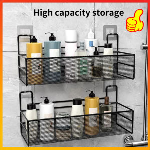 Ready Stock Black Wall-Mounted Bathroom Shelf Shower Shampoo Rack Kitchen Condiment Storage Basket Toilet Soap Holder Bathroom Organizer