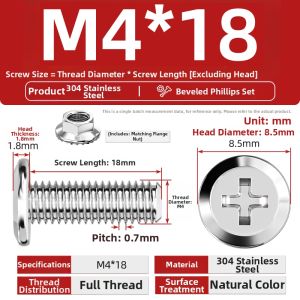 TIANZHUOJINSHU | 304 Stainless Steel Flat Head Cross Recessed Screw Nut Set