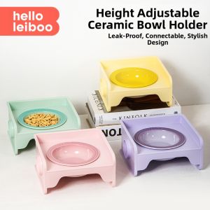 HELLOLEIBOO | Dual Ceramic Cat Feeding & Drinking Bowl Anti-Tip & Leak-Proof