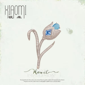 Elegant Sea Blue Tulip Brooch Pin Luxury Suit Evening Gown Zip Flower Teachers Day Gift for Women Fashionable Fashion Jewelry