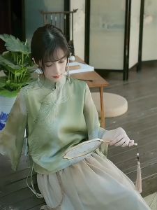 daidai (Ready Stock) Hanfu Cheongsam Long Dress Baju Raya Dresses Han Fu Wedding 姐妹装婚礼中国风新中式禅意茶服旗袍两件套日常改良汉服文艺国风显瘦温柔连衣裙
