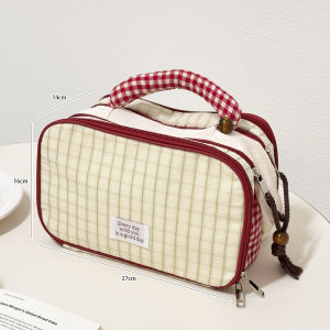 Large Capacity Travel Portable Makeup Bag for Women 2025 New High End Skincare Products Brush Storage Bag Fashionable Checkered