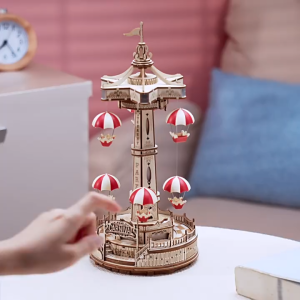 [ROKR Amusement Park Mechanical Music Box Assembly Model] Dream Mirror · Swinging Chair / Star Wish · Parachute Tower / Fairy Tale · Teacup Ride / Birthday Gift / Building Block Toy / Gift for Girlfriend or Girl / Wooden Model / Robotime