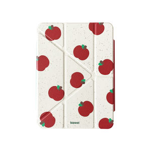 เคสอะคริลิก Apple iPad pro 2025 แบบพับสามครั้ง ดูดซับแม่เหล็ก ขนาด 11 นิ้ว ลายดาวสีแดง ลายแอปเปิ้ล สีขาว ดีไซน์เรียบง่าย