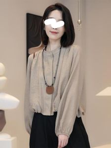 Áo Sơ Mi Dài Tay Rộng Rãi Thời Trang Xuân Mới Thiết Kế Giản Dị Thoải Mái Cổ Tròn Màu Trơn Áo Ngắn Thời Trang Cho Nữ