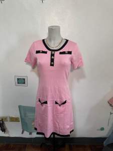 French style pink dress ladies slim knitted dress summer short-sleeved dress M-XL