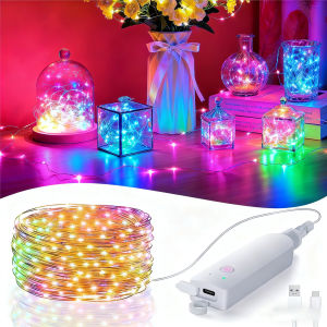 5/20m LED Copper Wire Fairy Light String Rechargeable Timer 8 Lighting modes for Wedding Party Christmas Tree Table Decor
