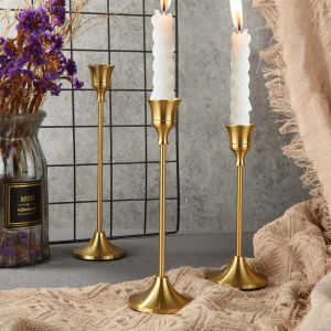 Set of 3 Vintage Elegant Metal and Aluminum Tabletop Candle Holders Suitable for Wedding Anniversary Home and Hotel Decoration