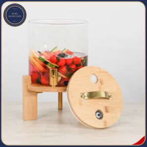 3.5.8.11Liters Borosilicate Water Jug Dispenser with Bamboo Lid & Wooden Stand For Hot Cold Drinks Like Fruit Juices