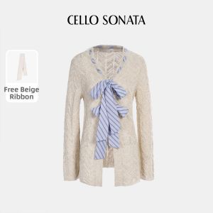 Cello Sonata | Spring Campus Style Long Sleeve Bow Hollow Knit Cardigan