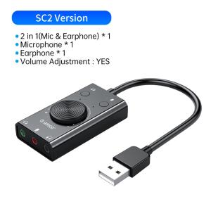 ORICO SC2 External USB Sound Card Audio Jack 3.5mm Cable Adapter Volume Adjustment Driver-free Stereo Microphone Speaker Headset