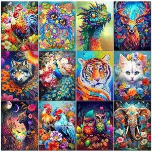 PhotoCustom-DIY Paint By Number on Canvas Painting Kits Colorful Animals Handpainted Gift Wall Art Home Decor Complete Kit