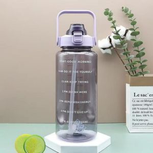 2000ml Water Bottle with Straw Female Jug Girls Portable Travel bottles Fitness Bike Cup Summer Cold Water Jug with Time Marker
