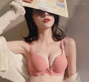 Underwear womens summer thin section without steel ring big chest showing small chest gathered seamless anti-sagging bra