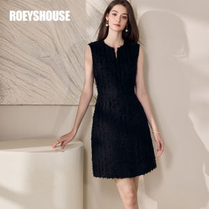 Elegant Black A-Line Mini Dress Roey S House Summer 2025 Sleeveless Gauze Trimmed Dress Chic Waist-Cinching Midi Skirt