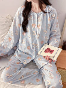 ชุดนอนผู้หญิงหลังคลอดผ้าฝ้ายแท้บางฤดูใบไม้ผลิและฤดูใบไม้ร่วง ชุดนอนฤดูร้อนสองชิ้นสำหรับผู้หญิงตั้งครรภ์ขนาดใหญ่