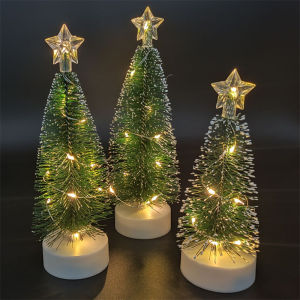 3Pcs/set Small Pine Tree Star Lights Desk Home Party Decoration LED Mini Christmas Luminous Ornaments with Base