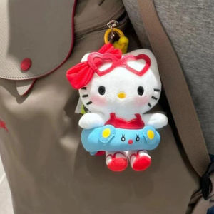 Takara Tomy | Anime Hello Kitty Cartoon Plush Series Doll Filling Keychain KT Cat Keyring Hawaii Swim Ring Series Dark Skin Toy Birthday Gifts