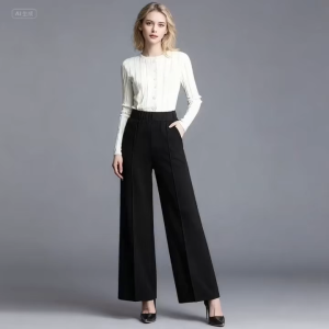Ginza6 Stretchable Wide Leg Pants High Waist Formal and Casual Thick Fabric for women 960#