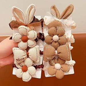 Ikat Rambut Anak Model Bunga Pita Kelinci Tali Cokelat Kuncir Korea Aksesoris Fashion
