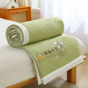 PrettyFamily Cotton Linen Summer Quilt double yarn summer cool by soybean fiber air conditioning quilt home student children single double adout thin quilt four seasons machine washable cotton linen breathable quilt