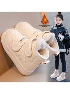Girls Winter Snow Boots Anti-Slip Waterproof Fashionable Childrens Cotton Shoes Versatile Little White Cotton Boots for Kids