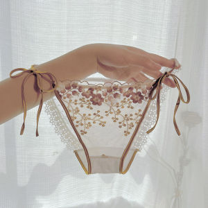 กางเกงในลูกไม้ปักลายสำหรับผู้หญิงกางเกงในผู้หญิงเซ็กซี่ซีทรูสุดฮอตกางเกงในทรงสามเหลี่ยมเป้าผ้าฝ้ายแท้