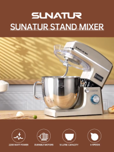 SUNATUR Heavy Duty Stand Mixer Commercial Dough Kneading Machine Multipurpose Large Capacity Baking Mixer (2200W/10L)