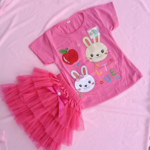 setelan bordir kaos rok pesta anak perempuan