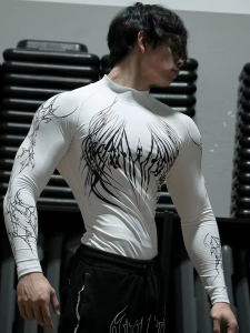 JIANSHENSHIJIAJIANSHEN | Moisture-wicking Muscle Defining Printed Long Sleeve Gym Top