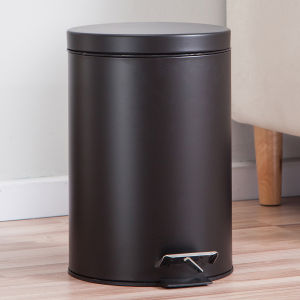 Black Round Lidded Trash Can Foot Pedal Garbage Bin with Removable Liner Bucket for Kitchen Bathroom Hotel