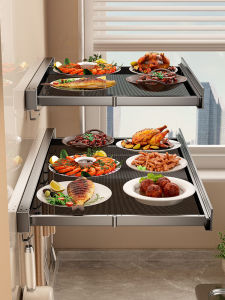 Kitchen Wall-Mounted Expandable Foldable Storage Rack Multi-Function Hook Double Layer Meal Preparation Vegetable Storage Shelf