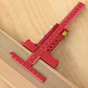 Precision Sliding Edge Ruler - Woodworking Scriber Marking Line Ruler - Adjustable T-Square MM & Inch Framing Ruler Depth Gauge