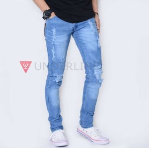 Celana Jeans Sobek Pria Panjang Stretch Melar Denim Tebal Slimfit Skinny Size S-XL Premium