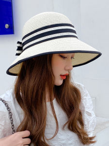 Straw Hat Travel Hat Womens Summer Beach Bow Sunhat Foldable Sun Hat Sun-Proof Face Cover Wide Brim Hat