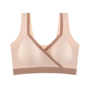 Maternity Bra Nursing Vest Thin Cross Band Color Block Casual Cut Feeding No Steel Ring Bandeau Bra Seamless Postpartum Wear