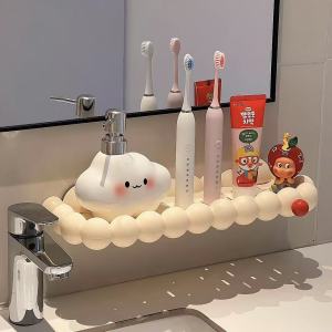 Cloud Shape Suction Cup Bathroom Organizer Shelf Toothpaste Toothbrush Storage Rack Multi Functional No Drilling Required