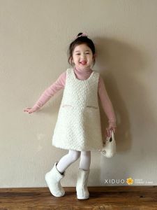 Thickened Cotton Lined Autumn Winter Princess Dress for Girls Baby Sweet Solid Color Sleeveless Dress Korean Style Vest Dress