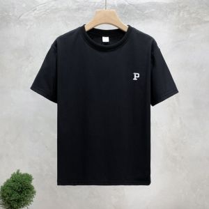 Pure Cotton Casual Minimalist Letter P Small Embroider T-shirt Mens and Womens Tops Easiest for Match Loose round Neck Drop Shoulder Short Sleeve Bottoming Shirt