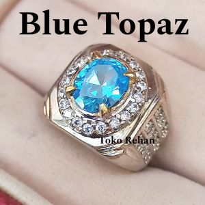 Cincin Batu Blue Topaz Minimalis Mewah